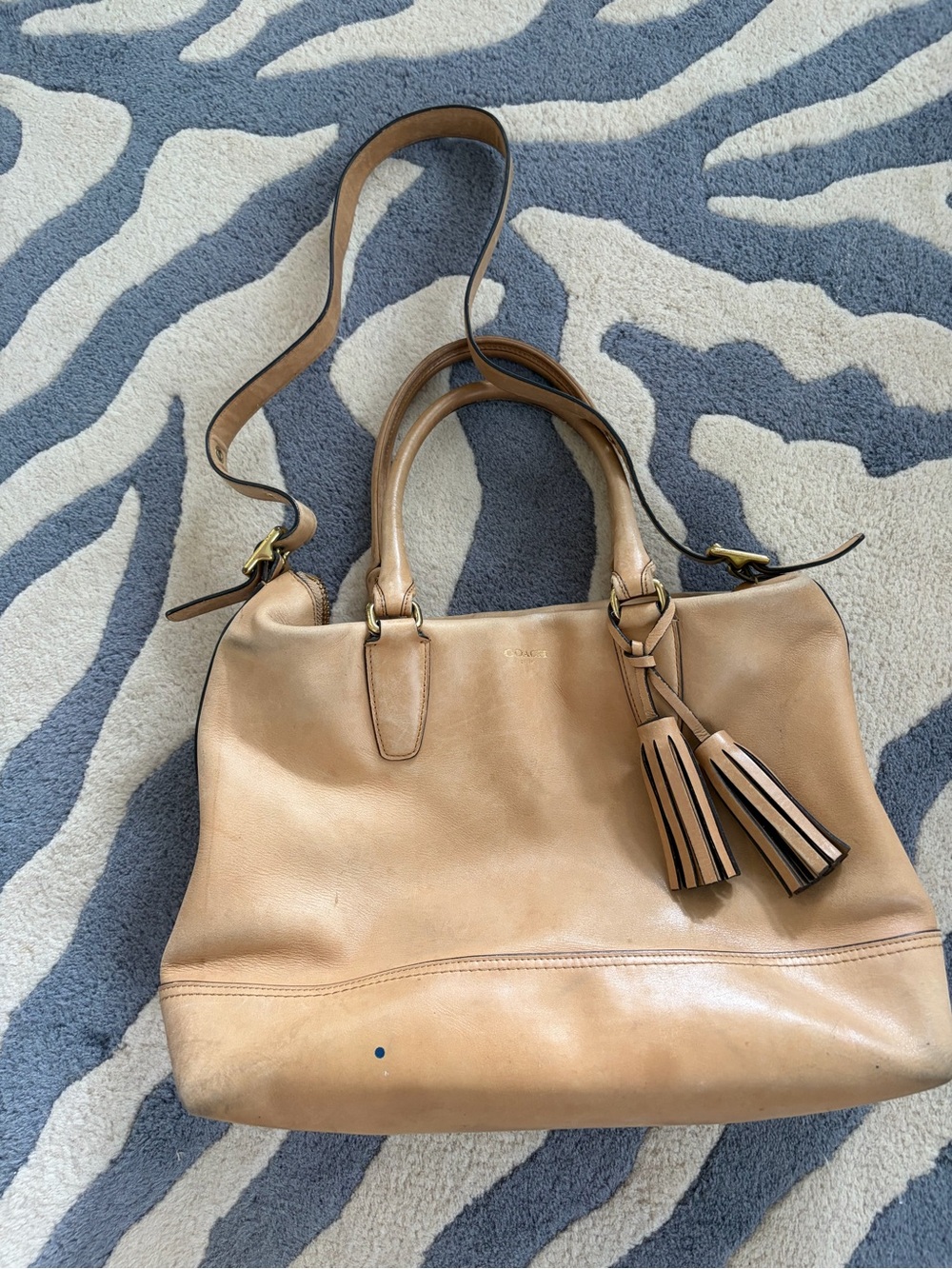 Coach Tan Leather Satchel with Tassels